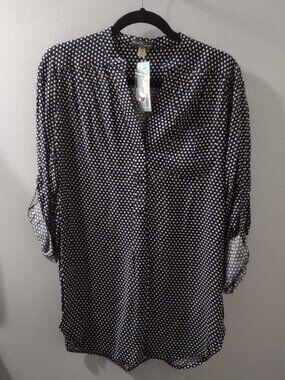 Market & Spruce NWT XL Black Polka Dot Button Collar Shirt Blouse